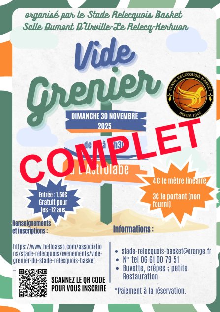 VIDE-GRENIER COMPLET - INSCRIPTION DE BENEVOLES - 30/11/2025